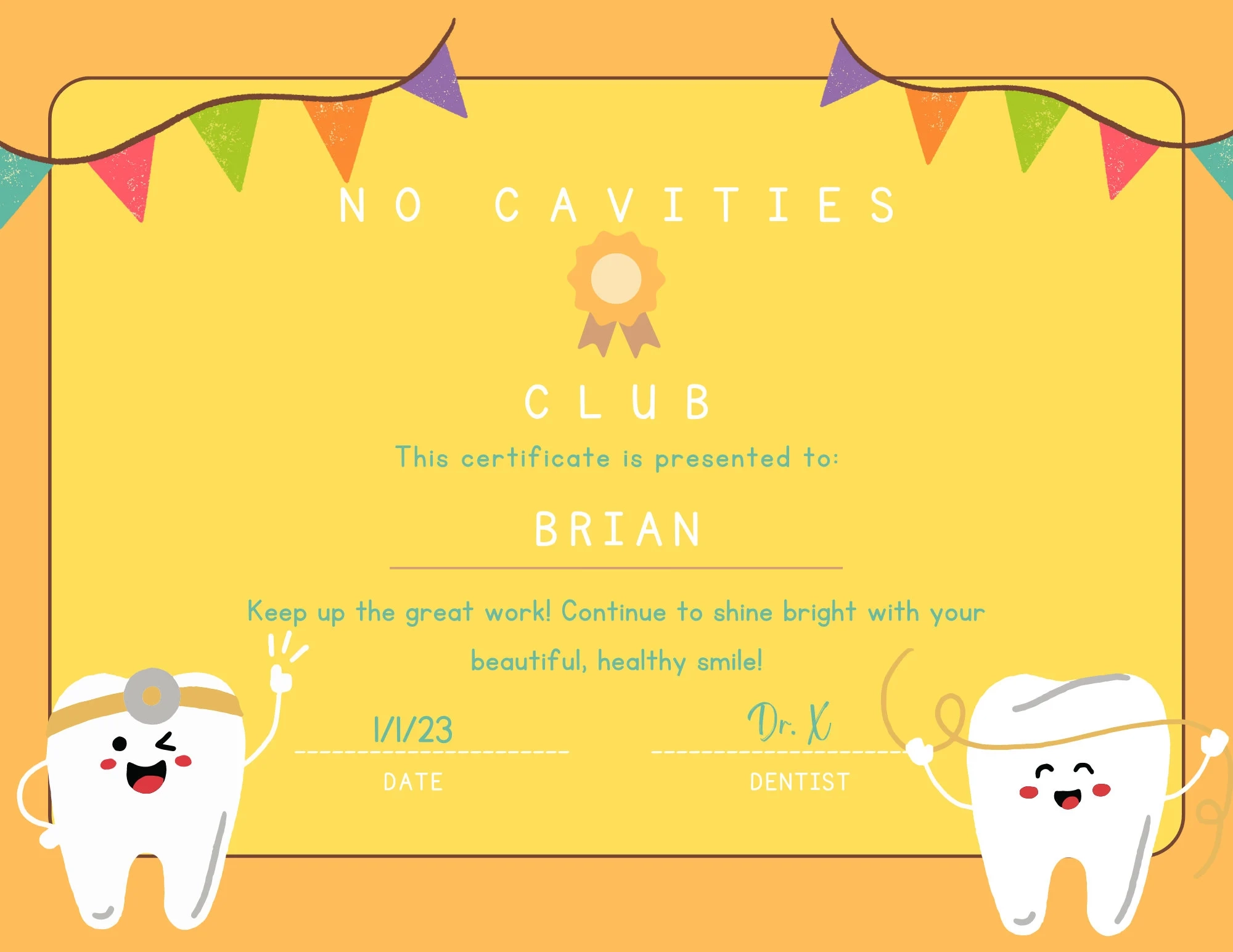 No Cavities Club Dental Certificate Editable Digital Download Etsy