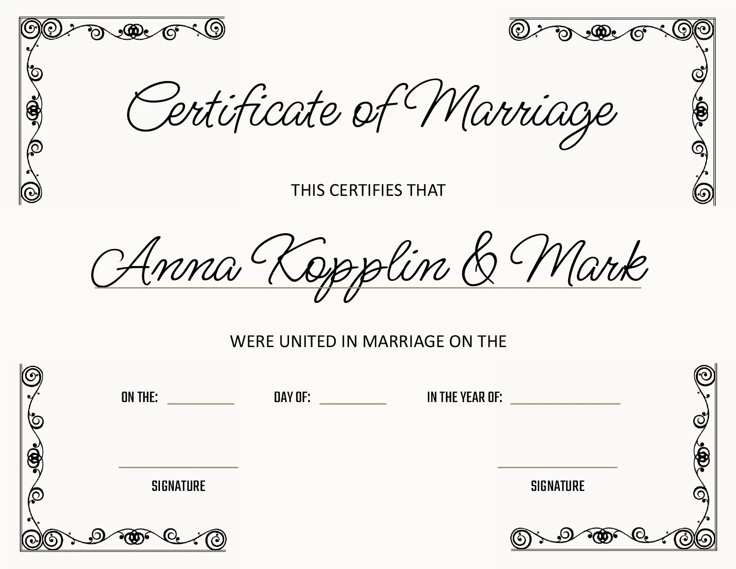 Off White Wedding Ceremony Certificate Template Word Google Docs Highfile