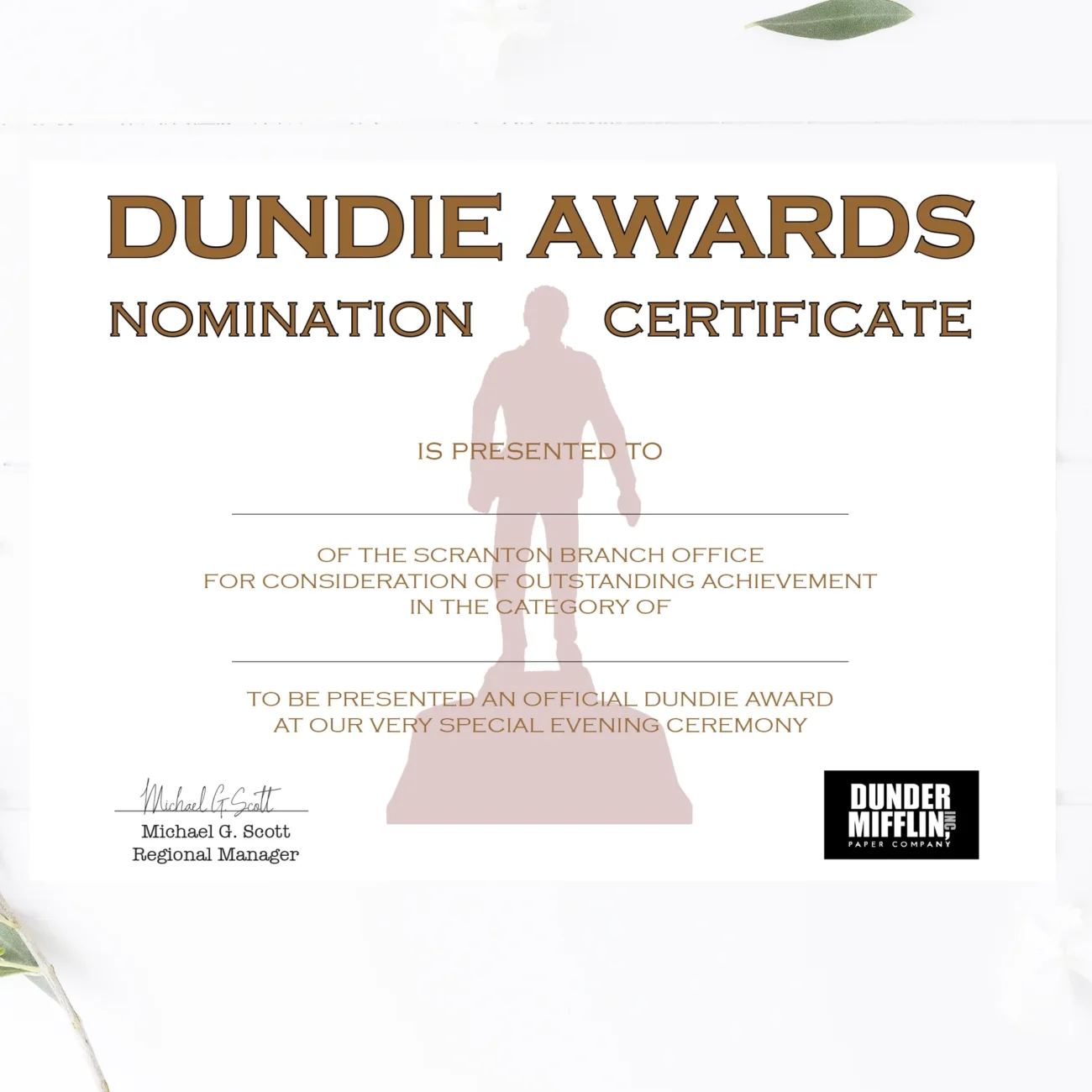Office Dundie Awards Nomination Certificate Printable Awdesignsprintables