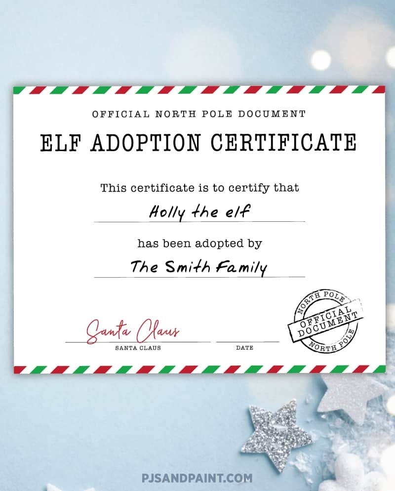 Elf Adoption Certificate Printable
