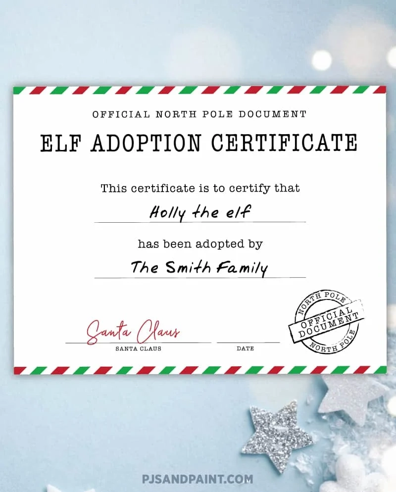 Elf Adoption Certificate Free Printable