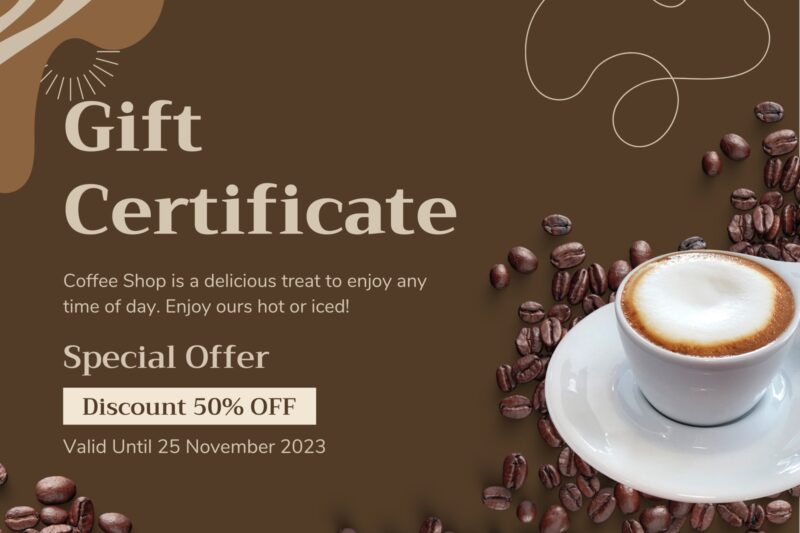 Coffee Shop Printable Gift Certificate Template