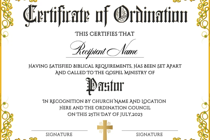 Apostle Ordination Certificate Printable