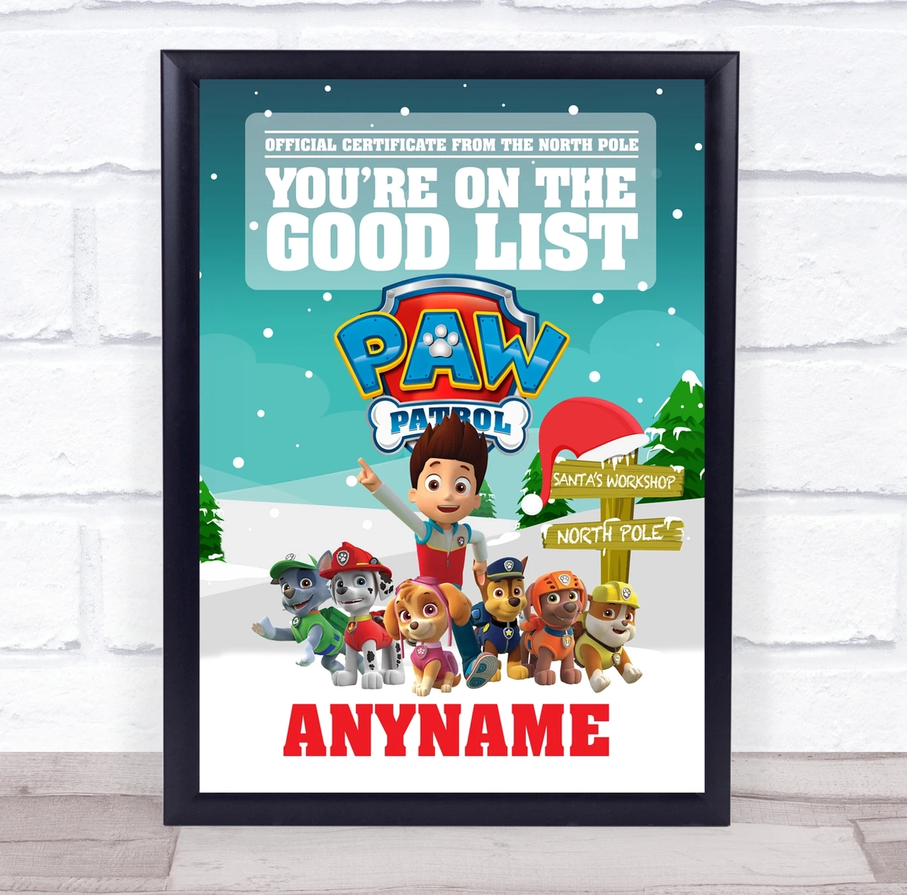 Paw Patrol Christmas Good List Personalized Certificate Award Print Red Heart Print