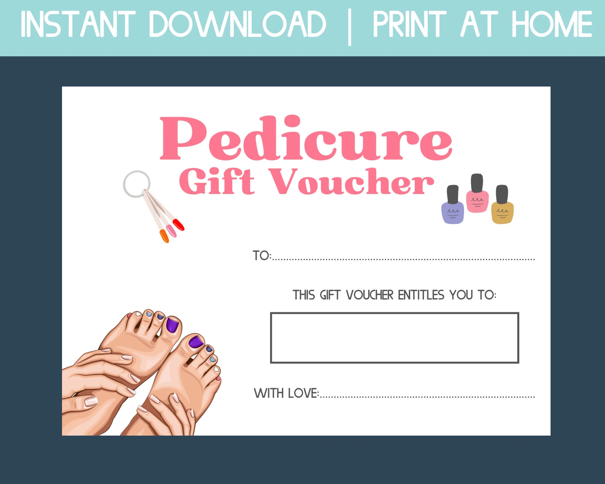 Pedicure Gift Voucher Nail Salon Gift Card Printable Gift Card Birthday Gift Certificate Printable Gift Coupon Template Printable Best Etsy