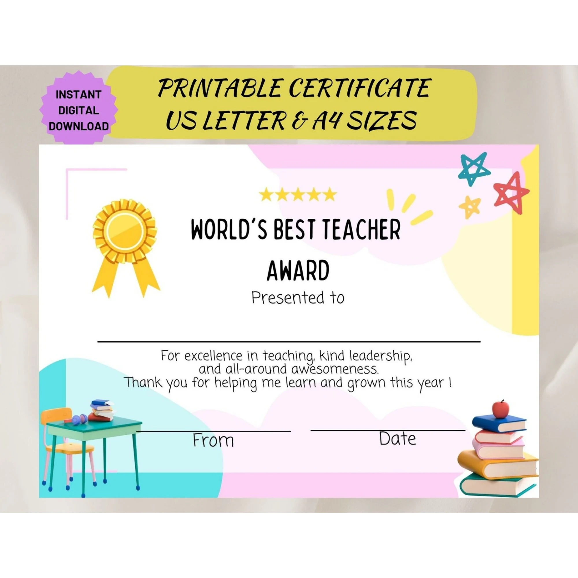Printable Best Teacher Ever Certificate