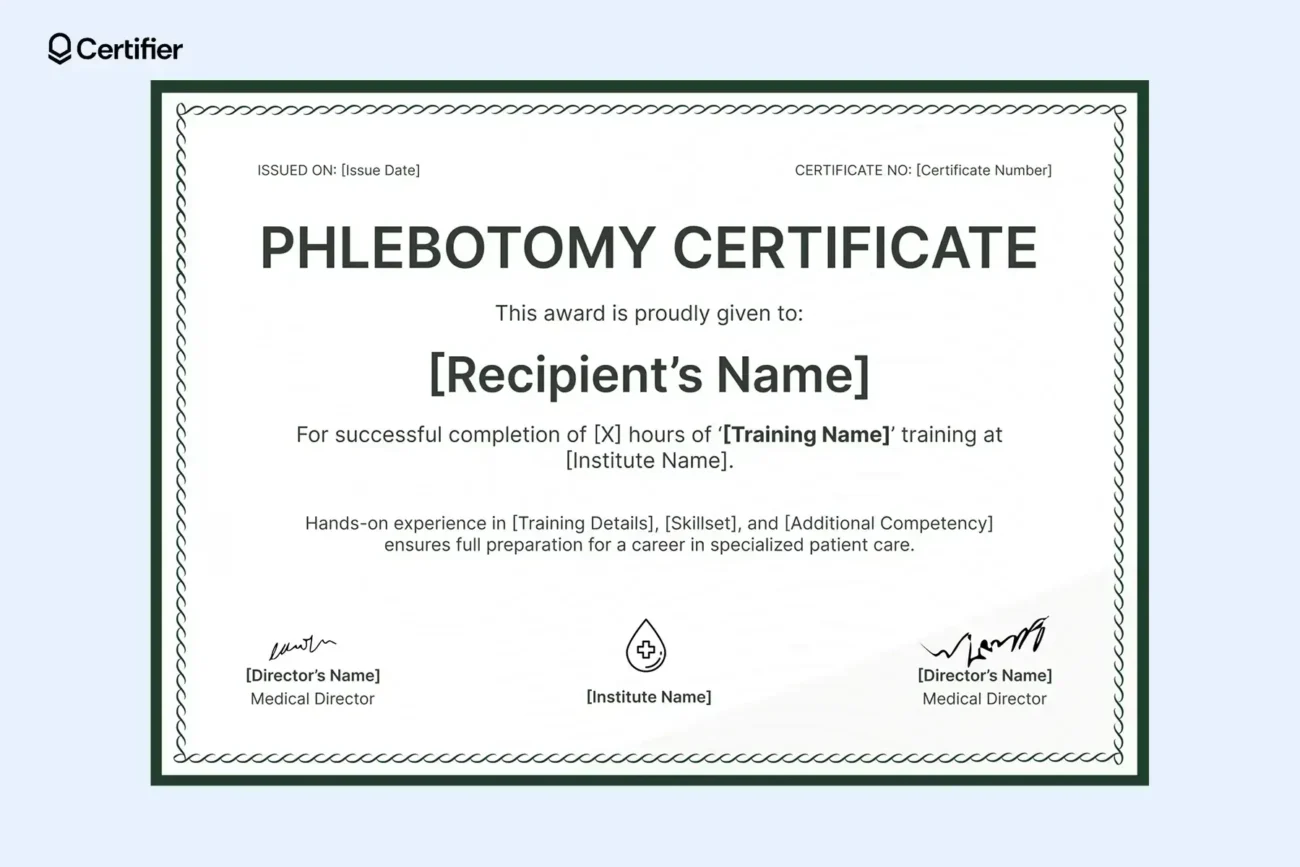 Phlebotomy Certificate Templates Free And Customizable