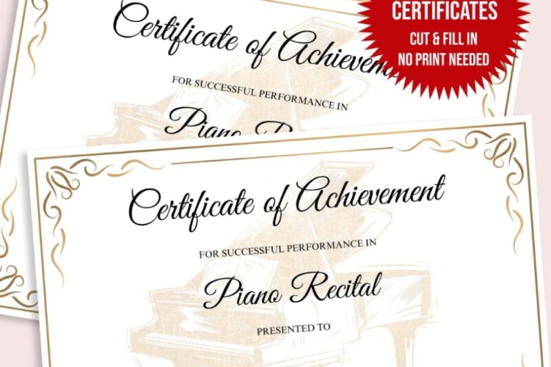Printable Certificates Music Recital