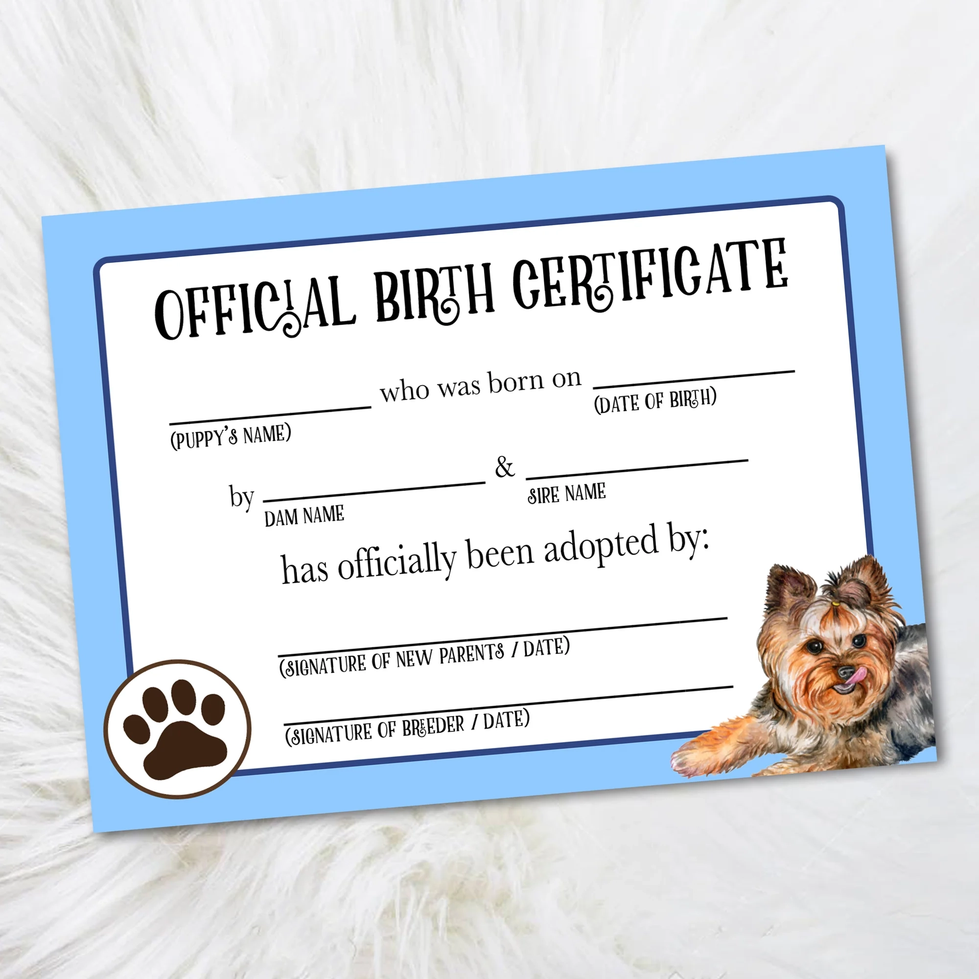 Pink Yorkie Puppy Birth Certificate Official Pet Certificate LillyBellePaperie Pink Yorkie Puppy Birth Certificate Official Pet Certificate LillyBellePaperie