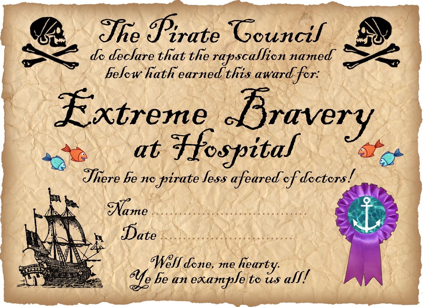 Pirate Certificate Award For Bravery In Hospital Rooftop Post Printables Pirate Certificate Award For Bravery In Hospital Rooftop Post Printables