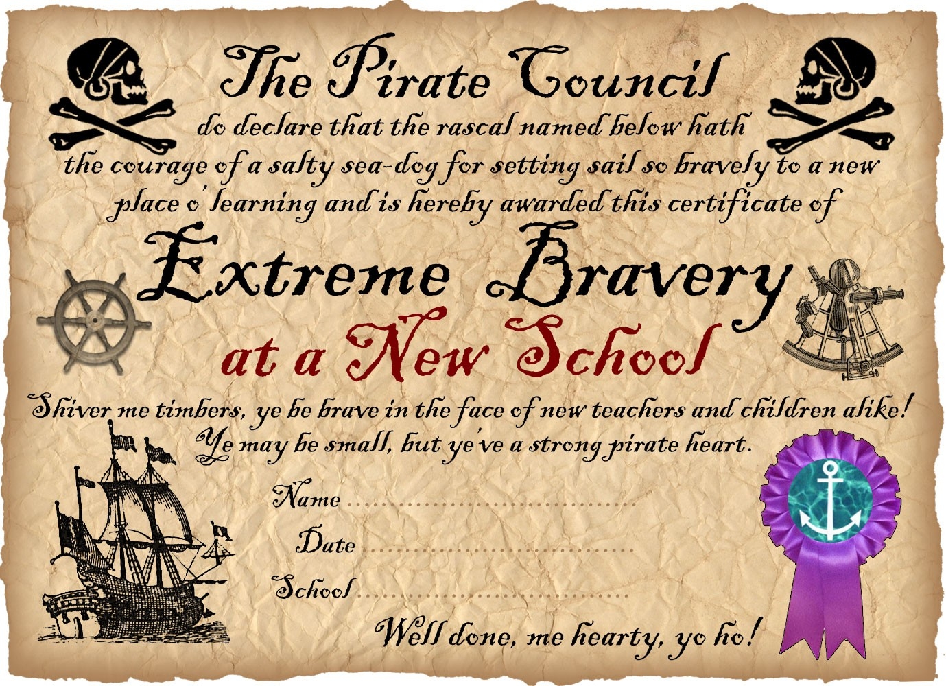 Pirate Certificate Award For Bravery In Starting A New School Rooftop Post Printables Pirate Certificate Award For Bravery In Starting A New School Rooftop Post Printables
