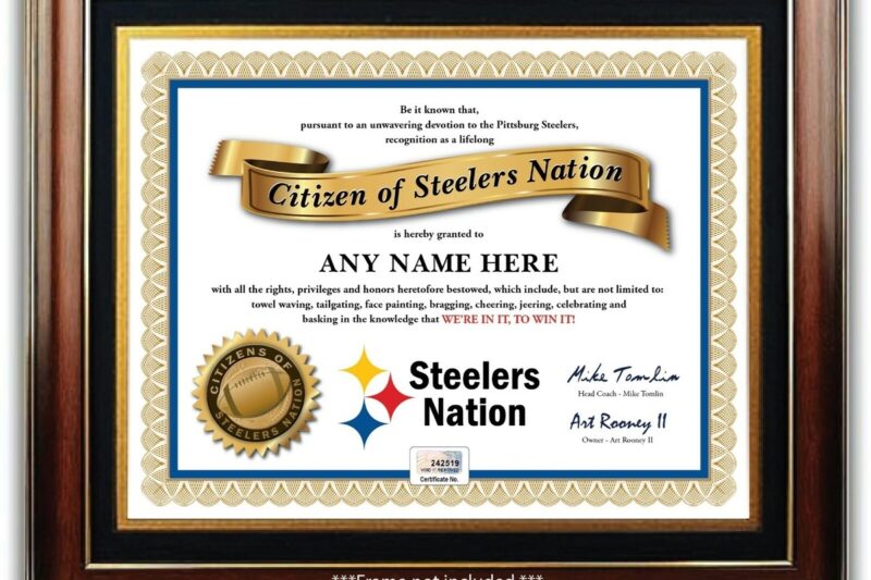 Printable Steelers Nation Fan Certificate