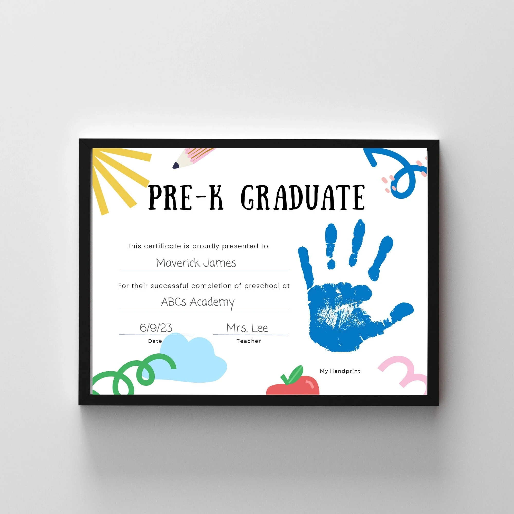 Preschool Graduation Certificate Handprint Printable 8X10 Sign Recognition Certificate Graduation Certificate Prek Grad Template J24 Etsy