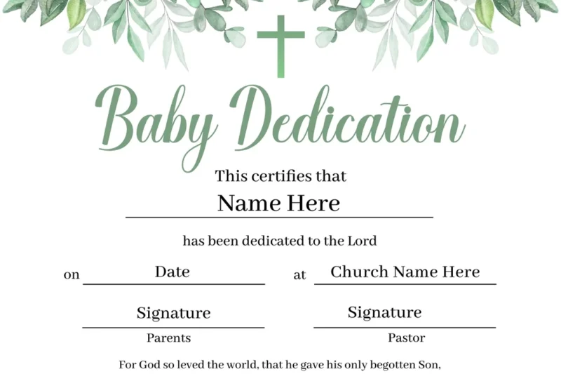 Free Printable Baby Dedication Certificate Templates