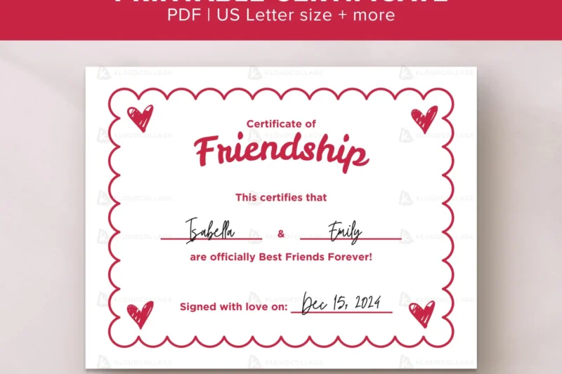 Printable Friendship Certificates