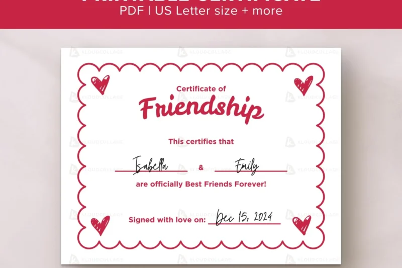 Bff Certificate Printable