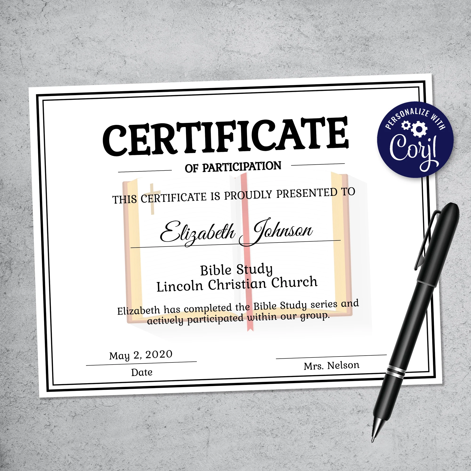 Printable Bible Club Certificate