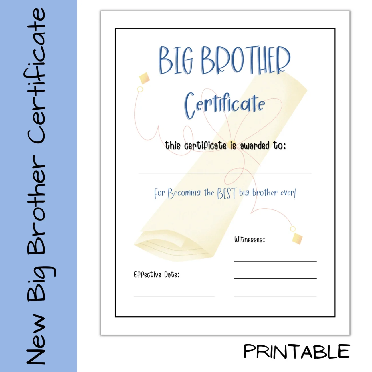 Printable Big Brother Certificate Promoted To Big Brother Instant Download Etsy