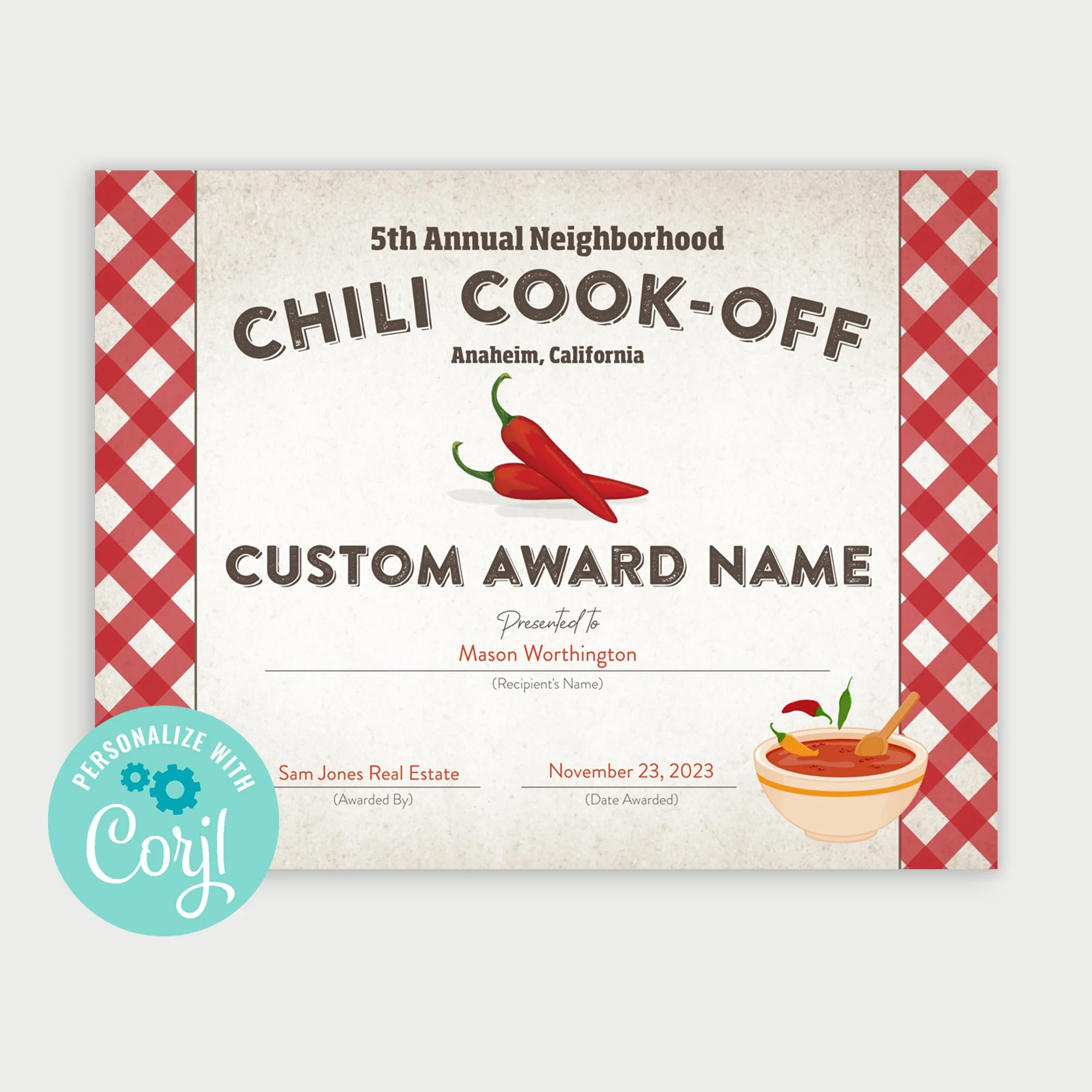 Printable Chili Cook off Award Winner Certificate Create Your Own Award Categories With Corjl Edit Online Download And Print Quickly Etsy Printable Chili Cook off Award Winner Certificate Create Your Own Award Categories With Corjl Edit Online Download And Print Quickly Etsy