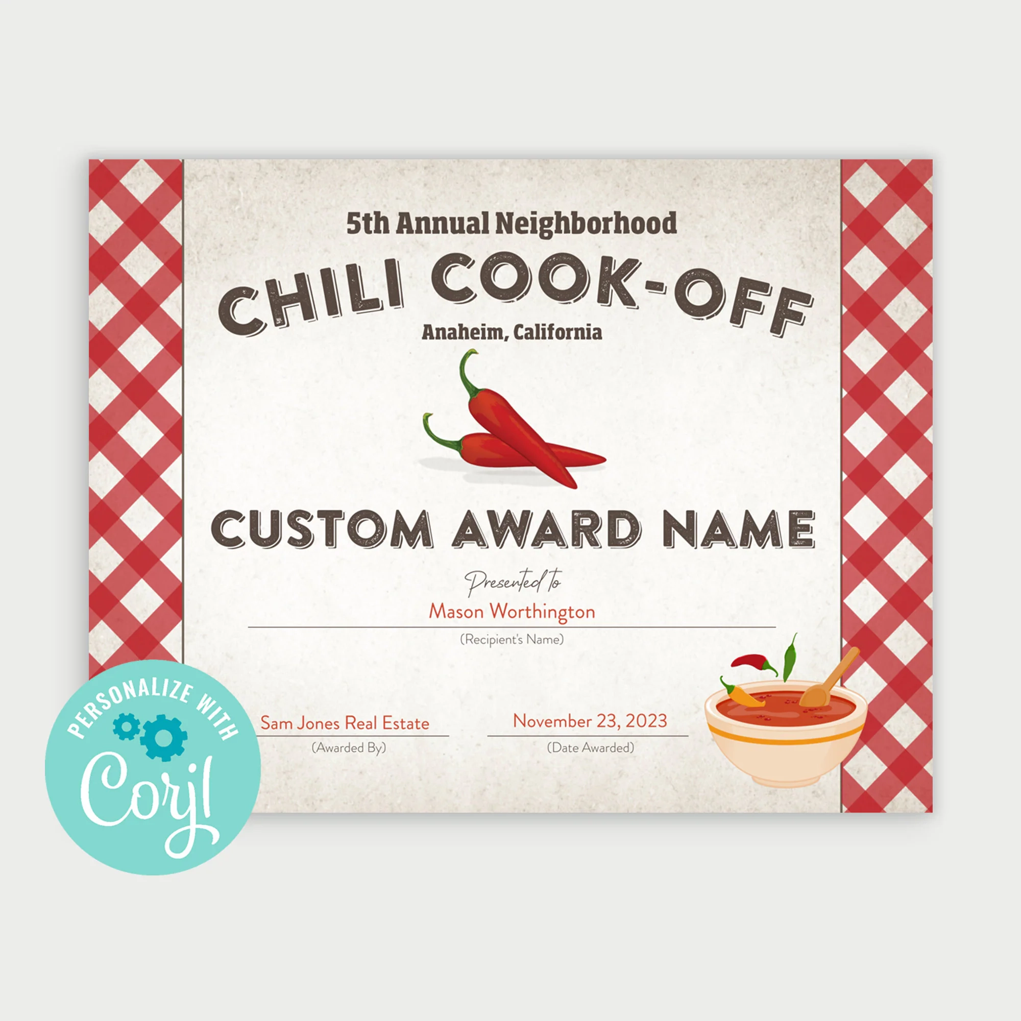 Chili Cook Off Certificate Printable