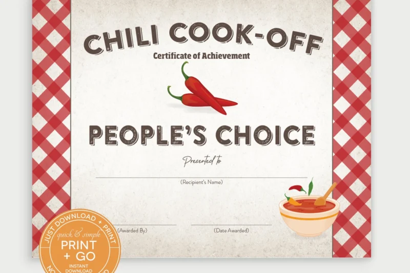 Free Printable Chili Cook Off Certificate
