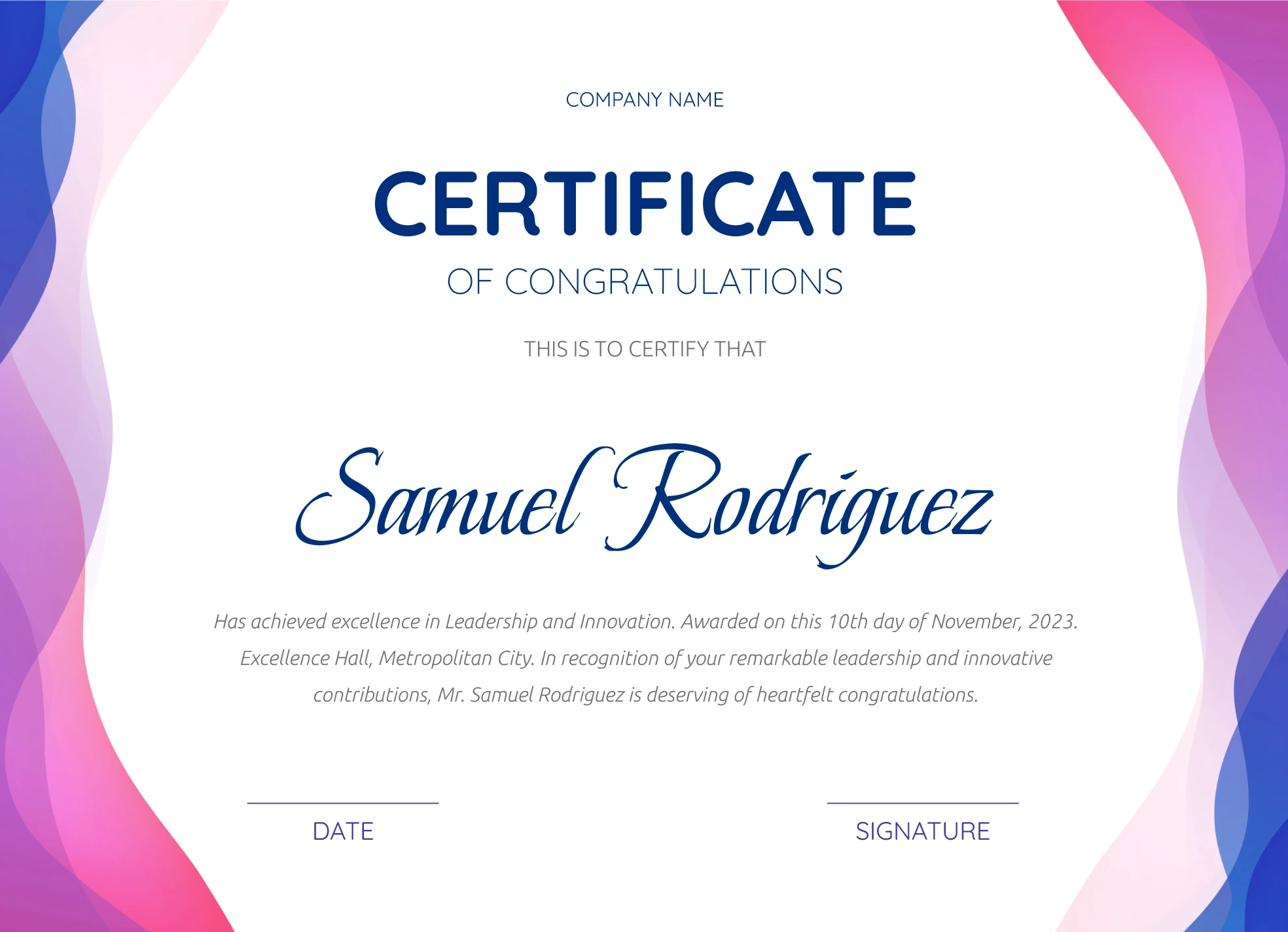 Printable Congratulations Certificate Template