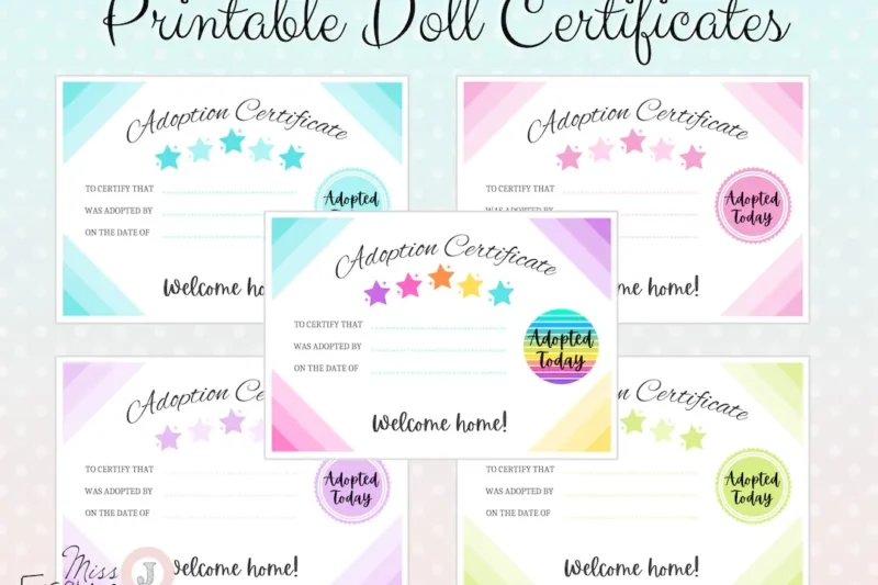 Printable Doll Adoption Certificate