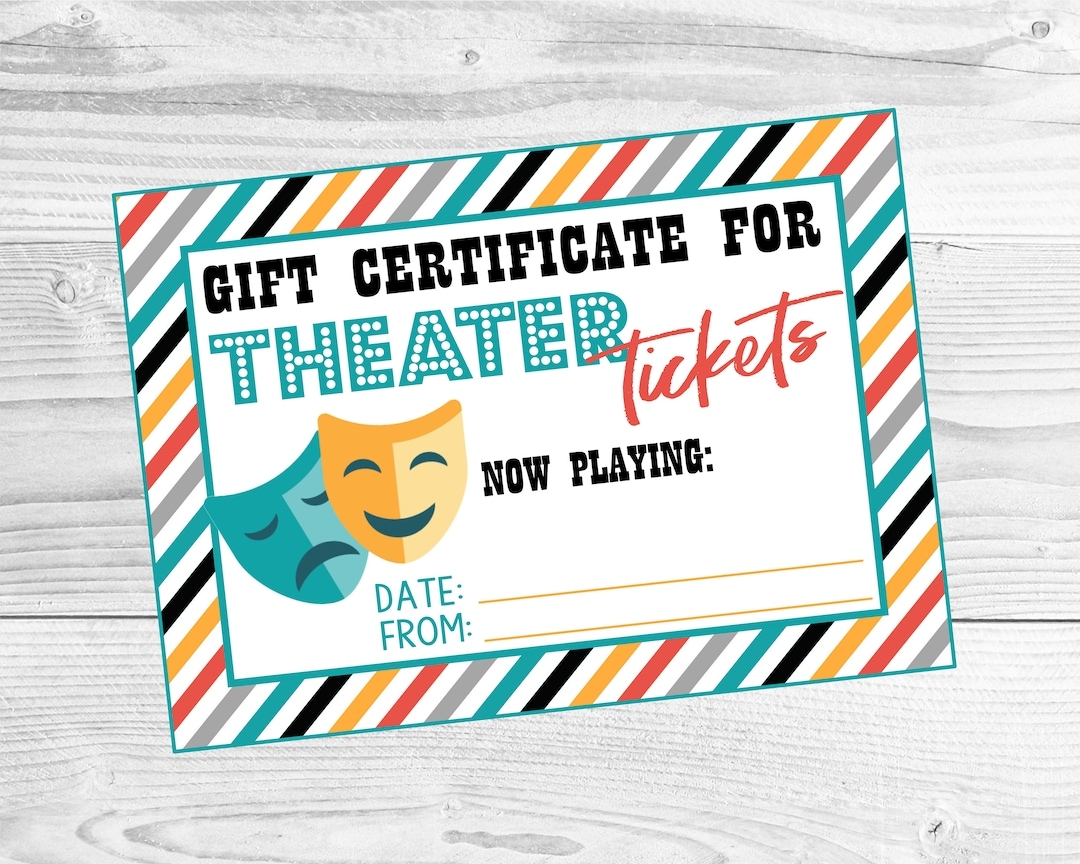 Printable Gift Certificate For Theater Tickers Play broadway theater Ticket Gift Certificate Instant Digital Download Etsy