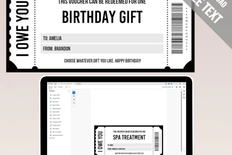 Printable Iou Birthday Gift Certificate