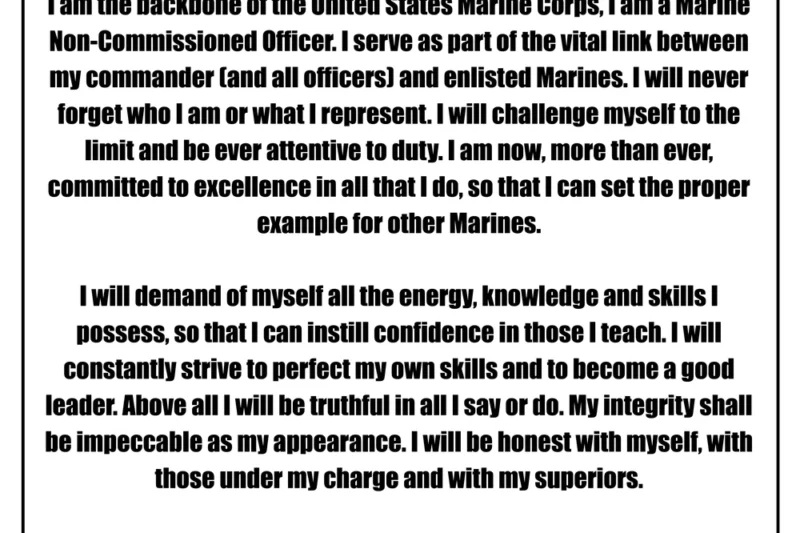 Printable Nco Creed Certificate