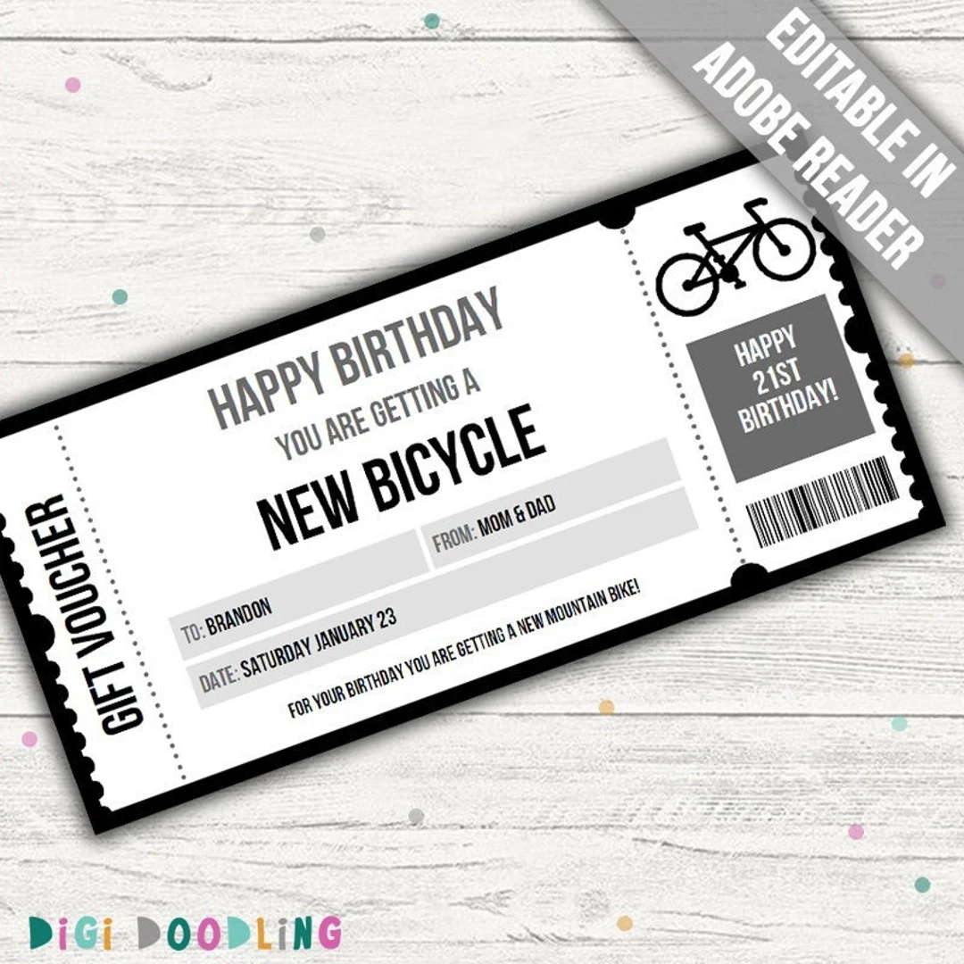 Printable New Bicycle Gift Voucher Template Surprise Reveal Ticket editable PDF Etsy