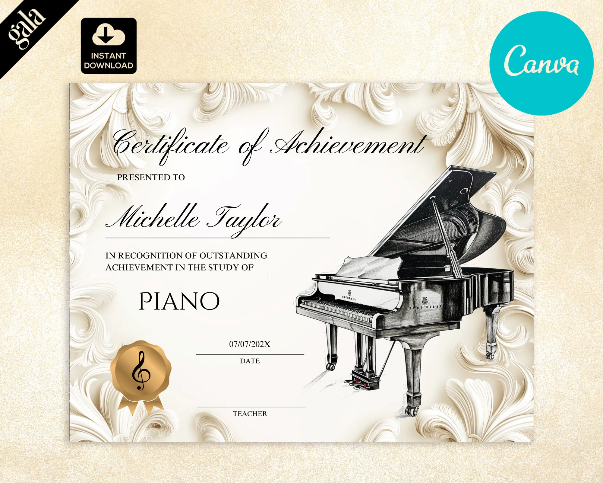 Printable Piano Certificate Of Achievement Canva Template 8 5x11 Etsy Printable Piano Certificate Of Achievement Canva Template 8 5x11 Etsy