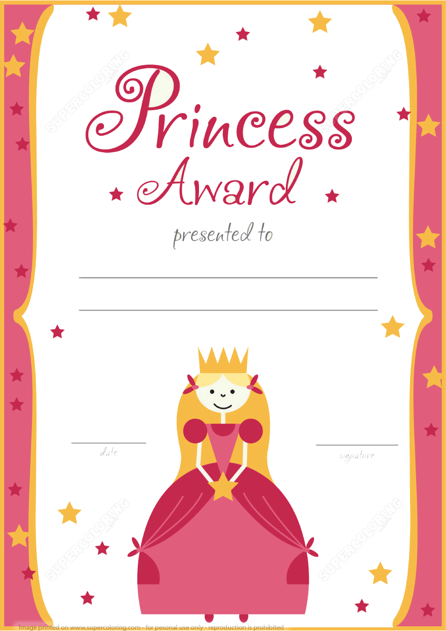 Printable Princess Award Certificate 1 Paper Craft Template