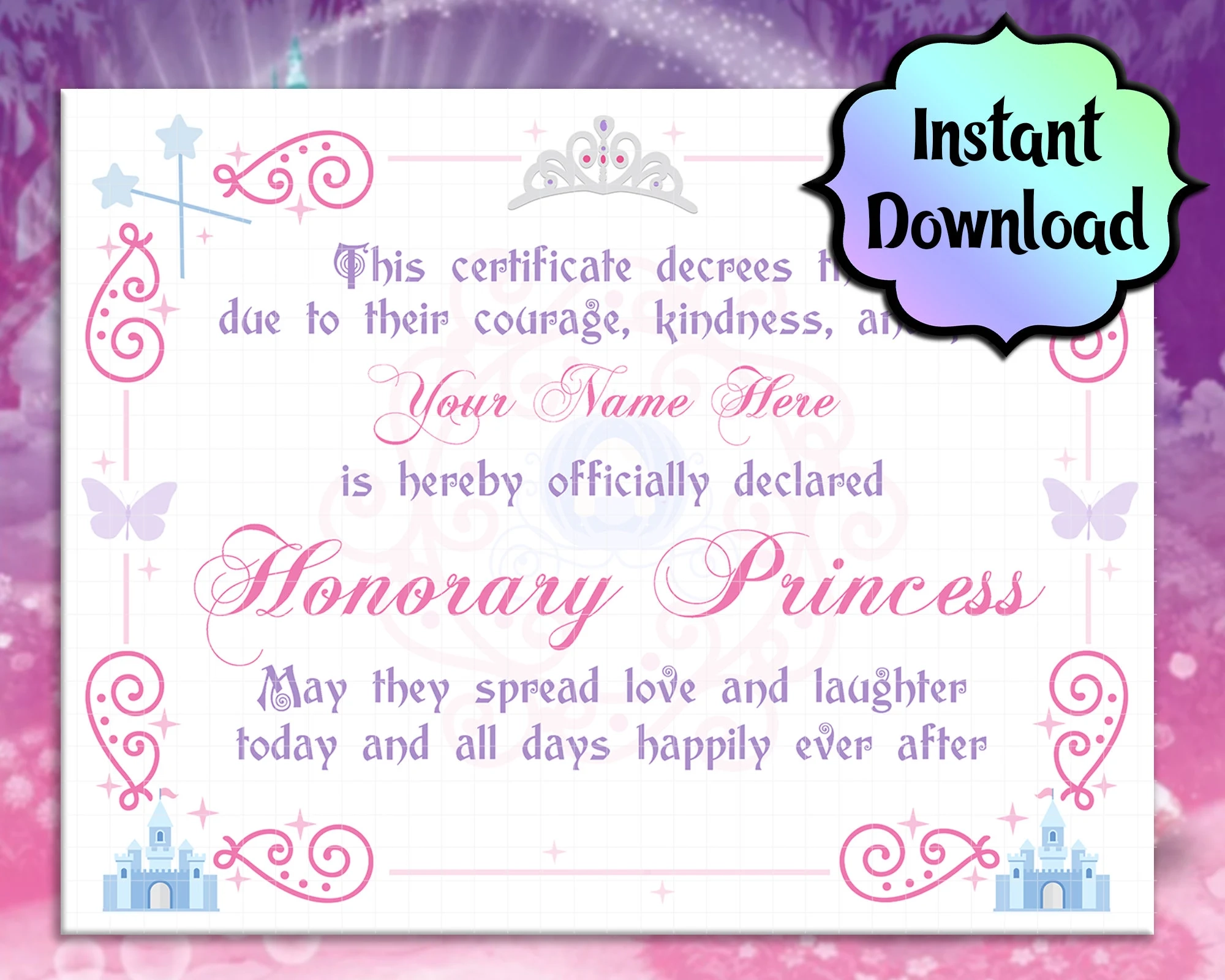 Printable Princess Certificate INSTANT DOWNLOAD Etsy Printable Princess Certificate INSTANT DOWNLOAD Etsy