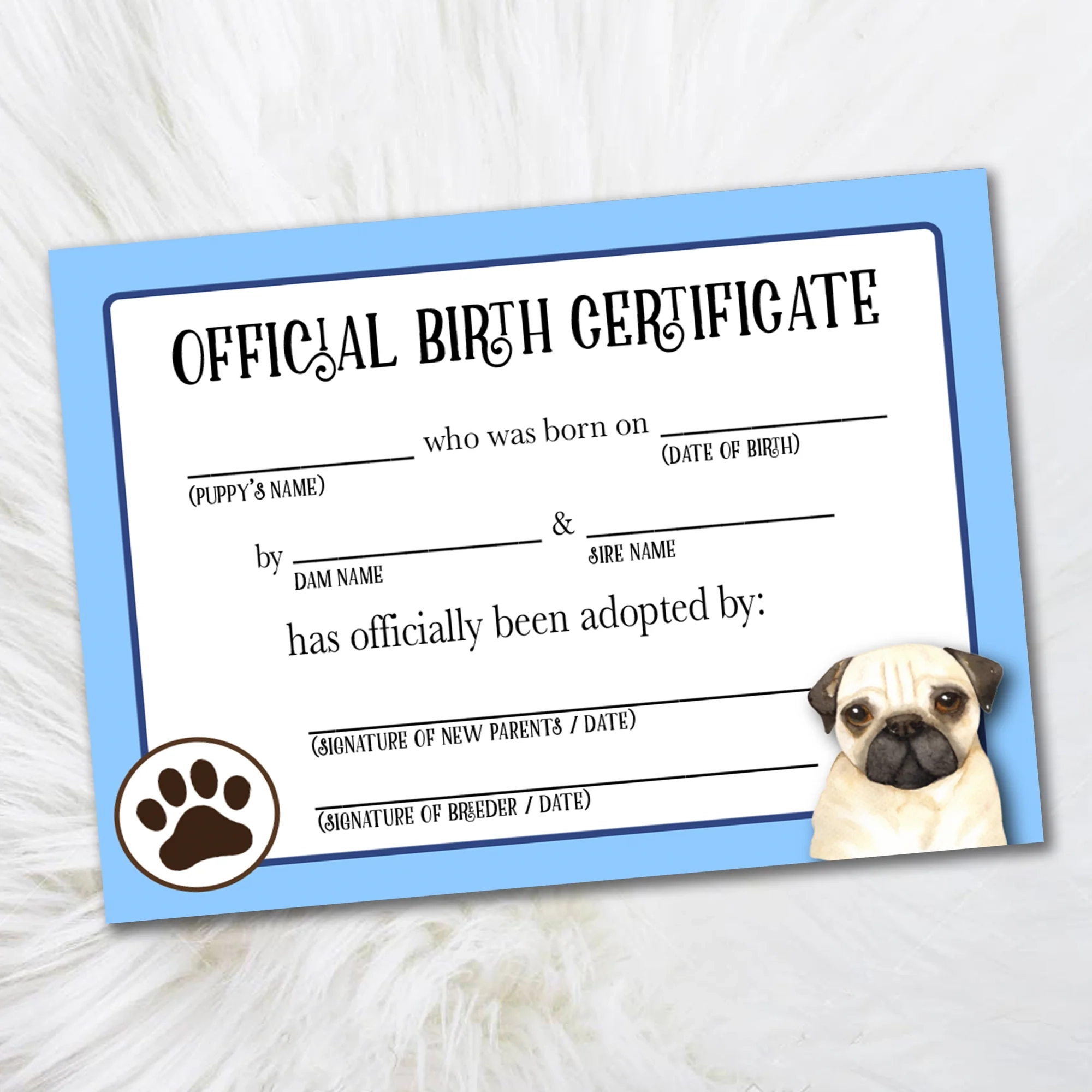Printable Puppy Birth Certificate Printable Puppy Birth Certificate