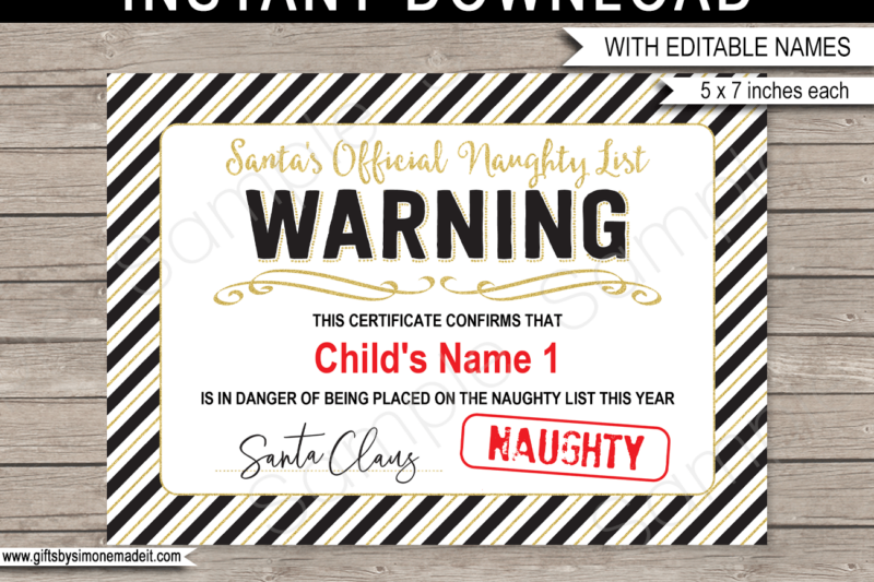 Naughty List Certificate Free Printable