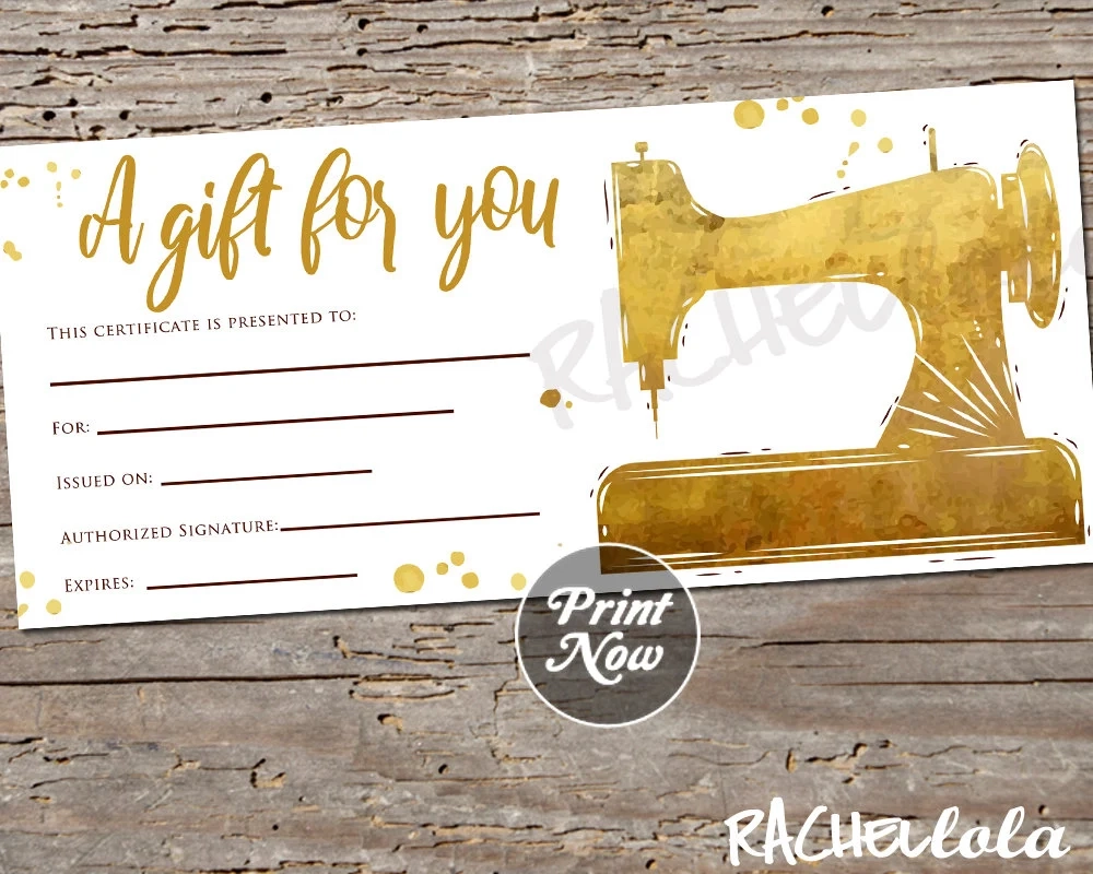 Printable Sewing Machine Gift Certificate Template Gold Appliqu Alterations Monogram Business Sew Voucher Instant Download Digital Etsy