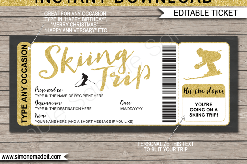 Printable Gift Certificate For Ski Vacations