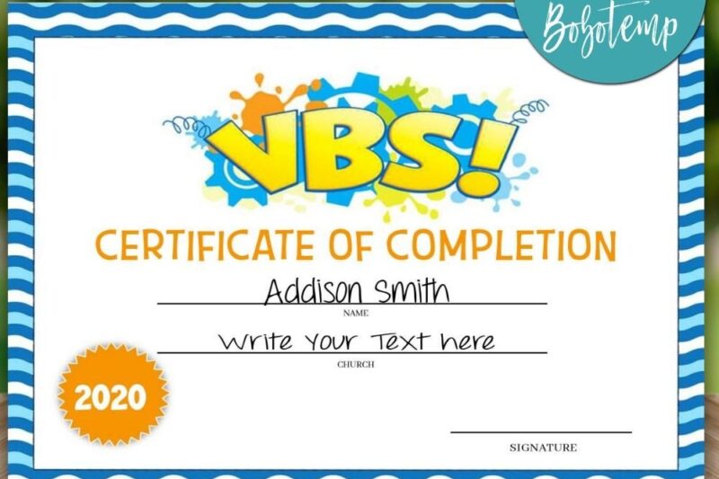 Printable Certificate Templates Vacation Bible School