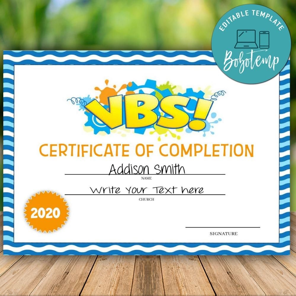 Printable VBS Vacation Bible School Certificate Of Completion DIY