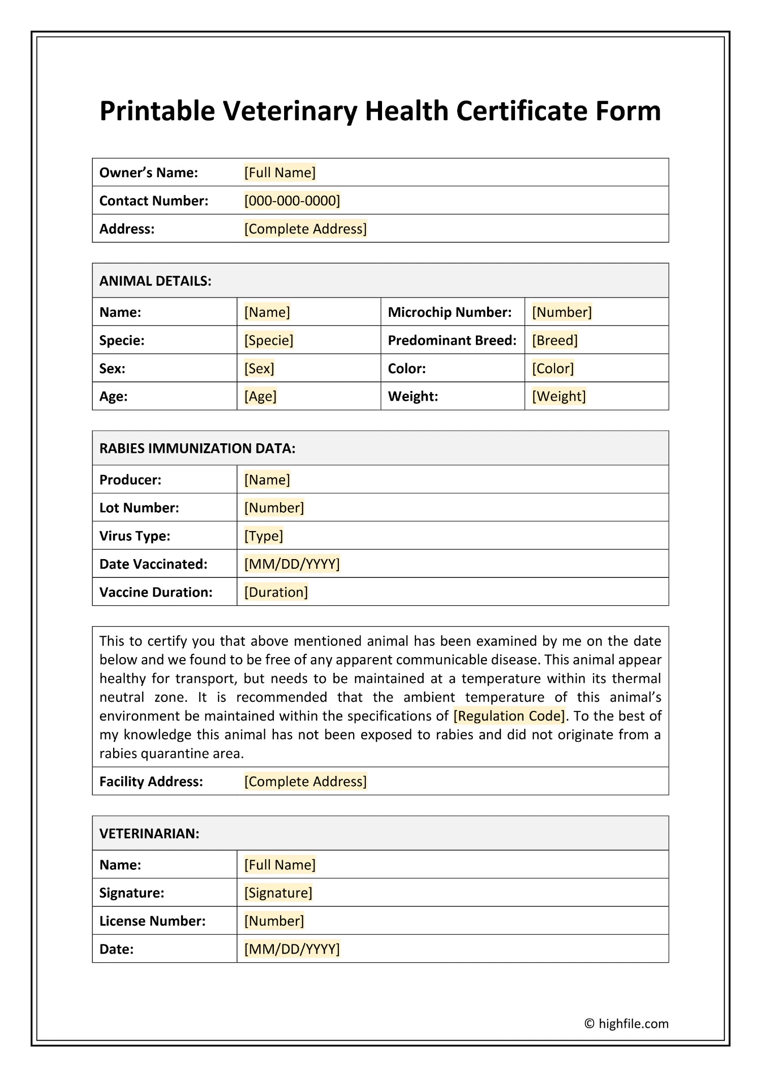 Printable Veterinary Health Certificate Form Word PDF Docs Printable Veterinary Health Certificate Form Word PDF Docs