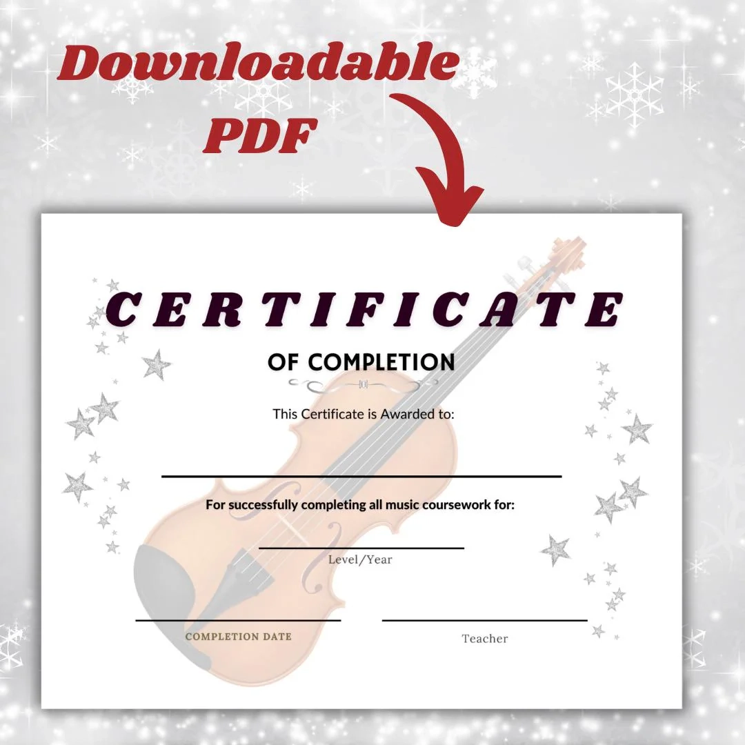 Printable Violin Certificate For Student Achievement Etsy