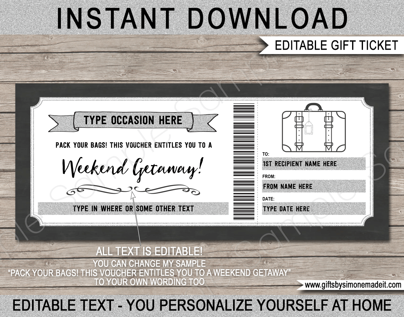 Printable Weekend Away Voucher Template Surprise Getaway Gift Card Printable Weekend Away Voucher Template Surprise Getaway Gift Card