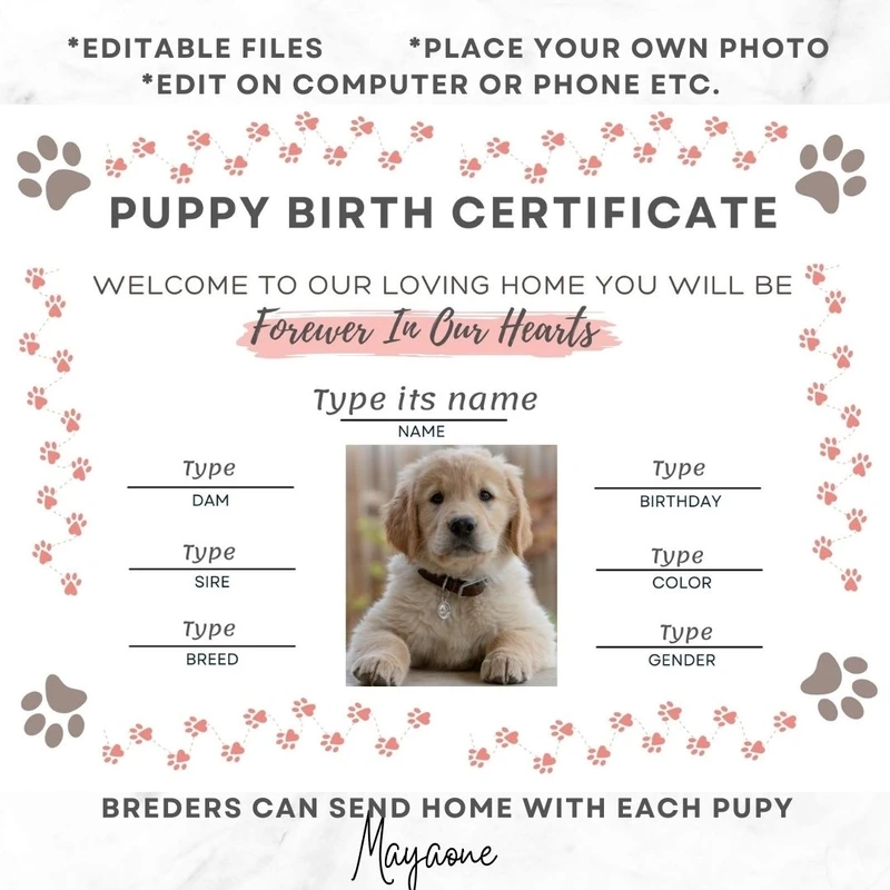 Printable Free Puppy Birth Certificate Template Printable Free Puppy Birth Certificate Template