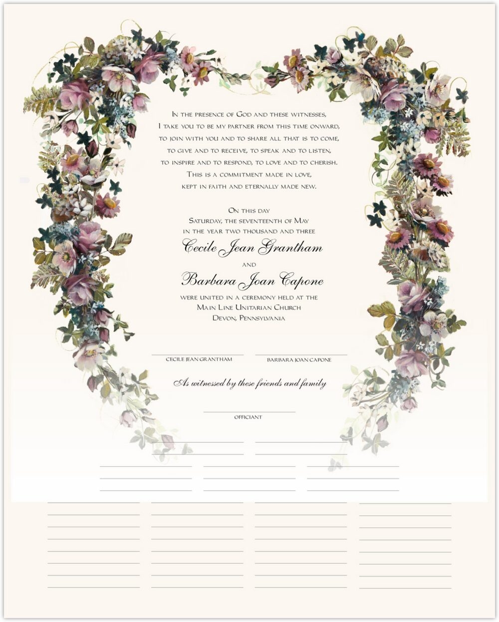 Quaker Style Wedding Certificates And Commitment Ceremony Certificates Documents And Designs