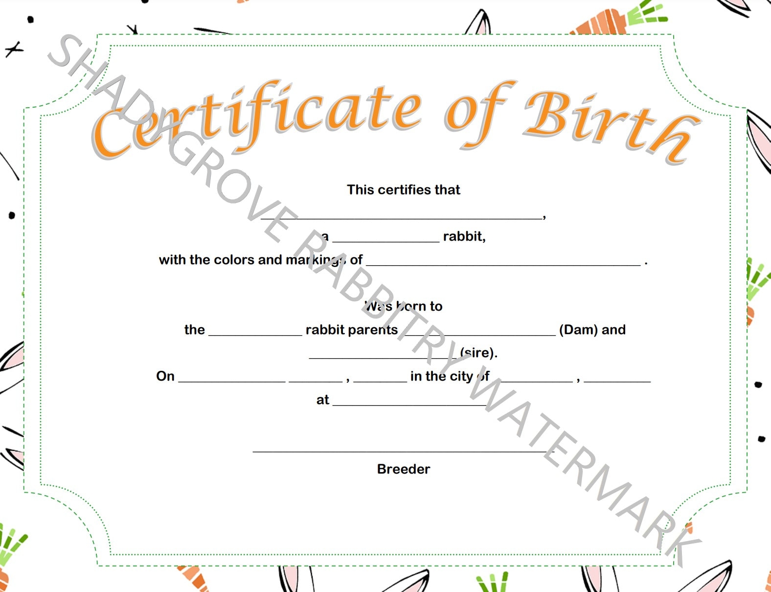 Printable Rabbit Birth Certificate