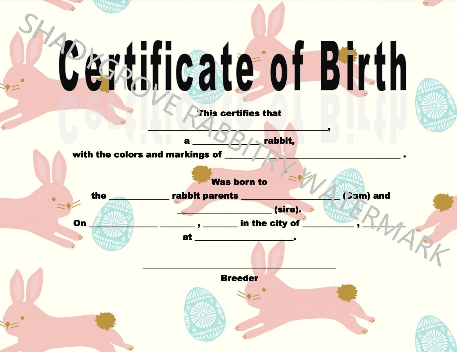 Rabbit Birth Certificate Printable