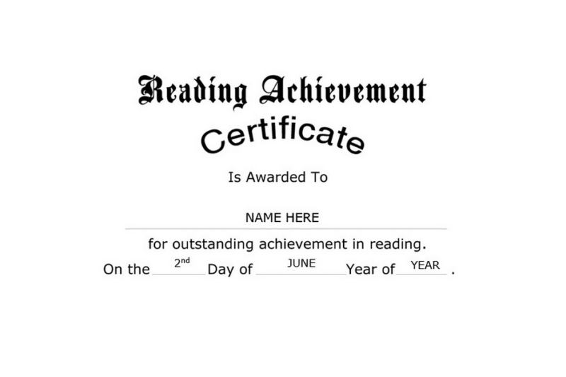 Free Printable Reading Achievement Certificate