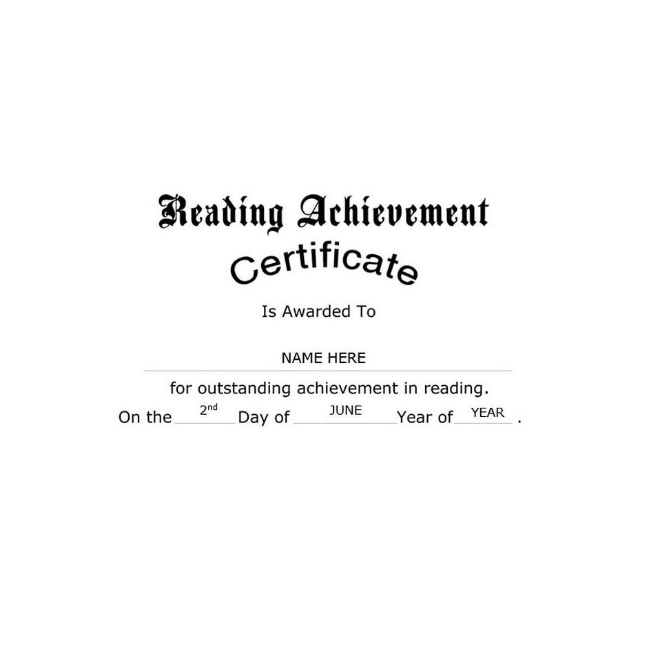 Reading Achievement Certificate Template TheRoyalStore