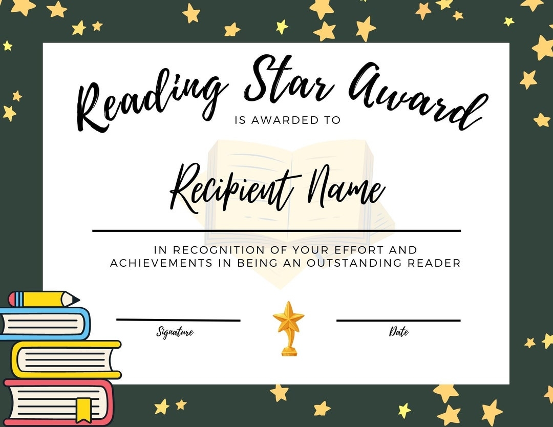 Star Literacy Award Certificate Printable Star Literacy Award Certificate Printable